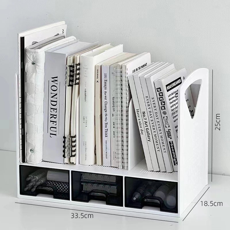 Wooden Desktop Bookshelf with Drawer | Home Office Storage & Organization