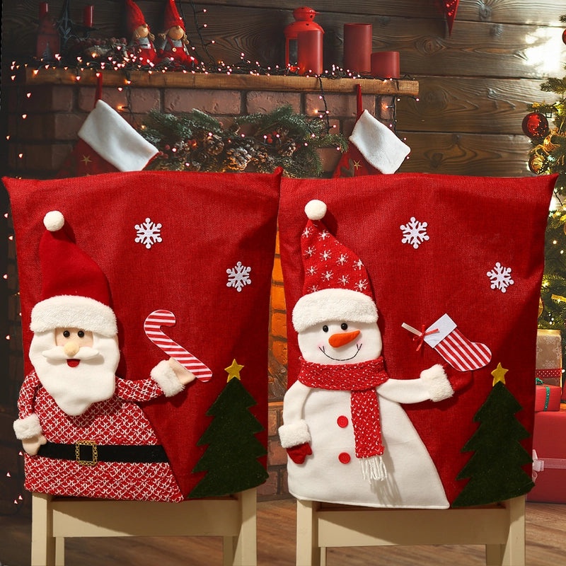 Christmas Nordic Cute Santa Snowman Elk Nonwoven Plush Chair Cover Linen Party Decor|Home & Living