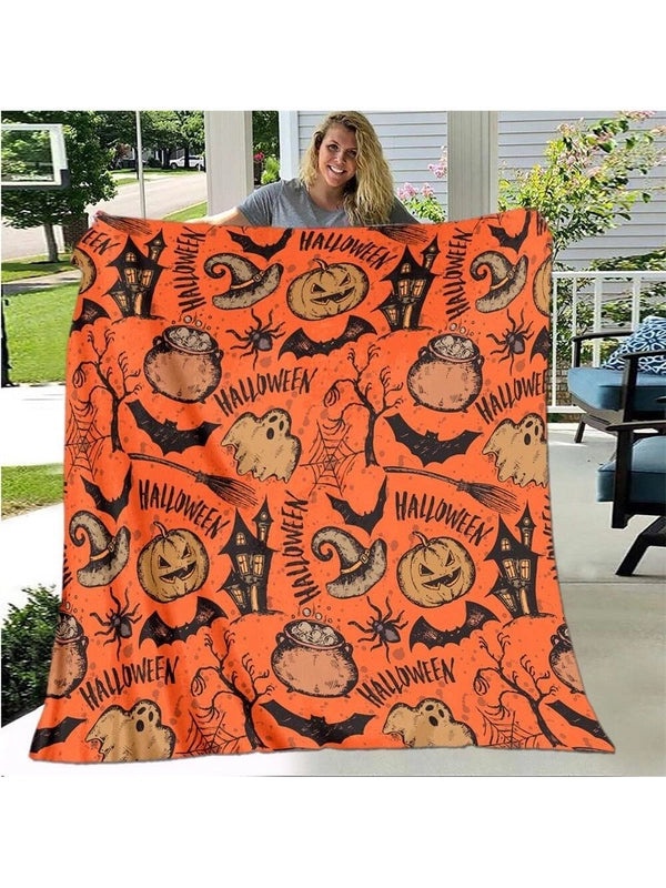 Halloween Cozy Pumpkin Cat Skull Polyester Throw Blanket | Home Decor & Throws