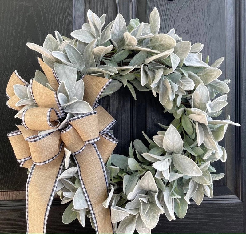 Farmhouse Bunny Lamb Ear Wreath for Front Door Green Mother's Day Decor | Home Decor Wreaths