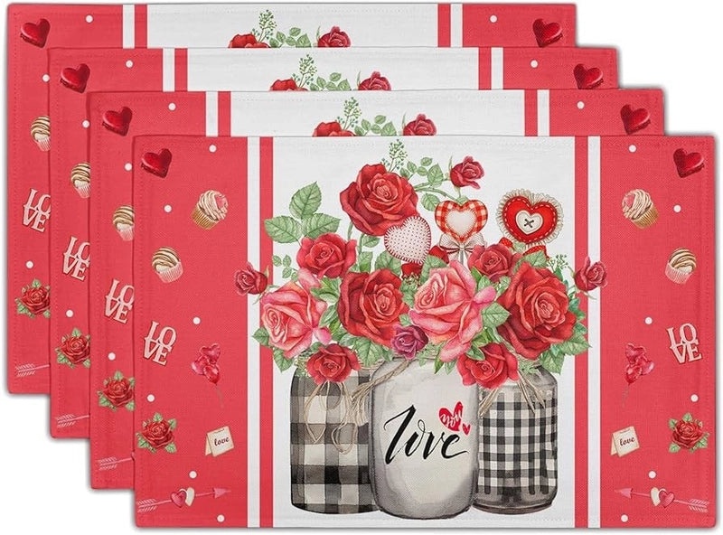 Romantic Heart-Shaped Rose Linen Cotton Blend Pillow Cover|Home Decor Accessories