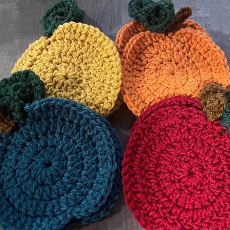 Handmade Crochet Pumpkin Coasters for Halloween|Home Decor & Seasonal Accessories