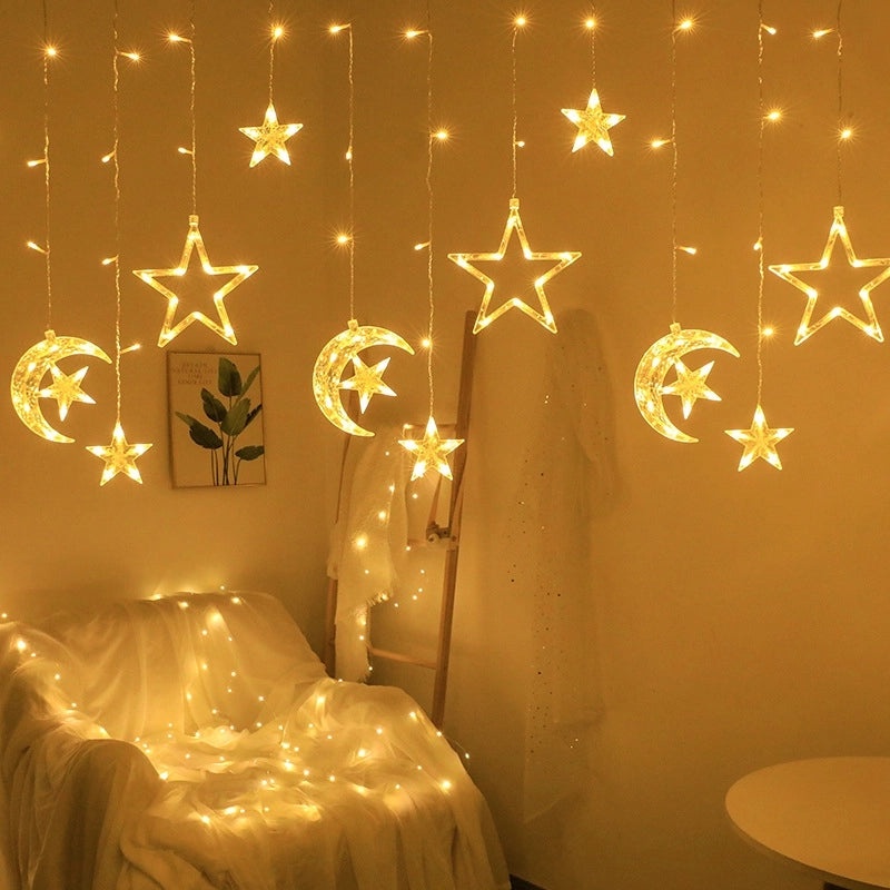 LED Star and Moon Night Light Curtain for Girls Bedroom Balcony Bay Window | Home Decor Lighting