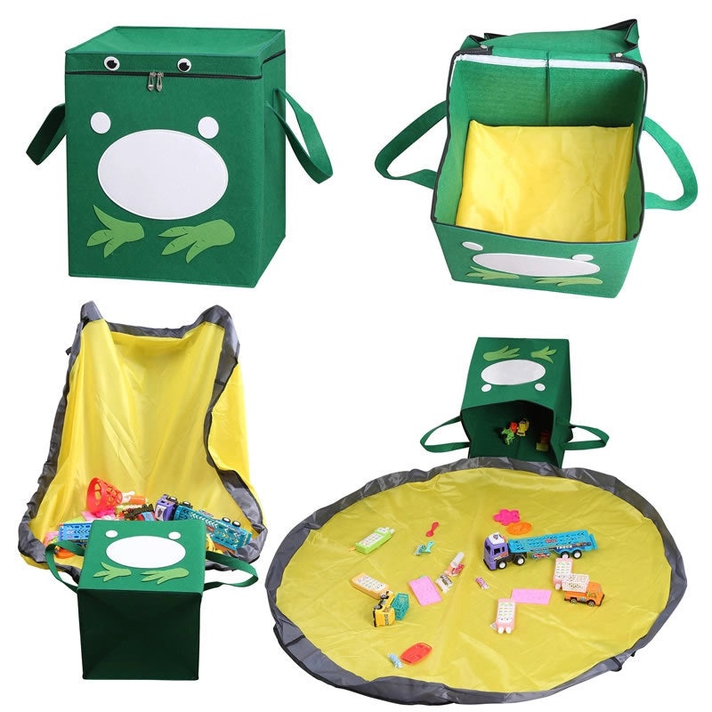 Square Fabric Storage Basket with Lid and Zipper Foldable Kids Waterproof Play Mat Organizer|Home Storage & Organization