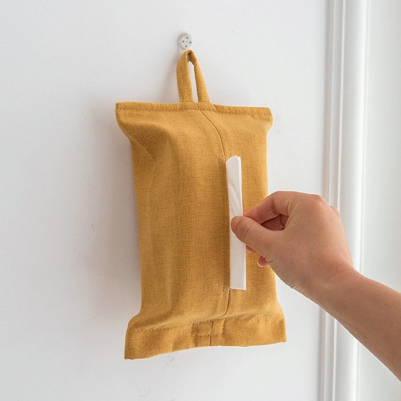 Fabric Tissue Box Cover with Lanyard Hanging Simple Style for Living Room Desktop Car | Home Decor Accessories