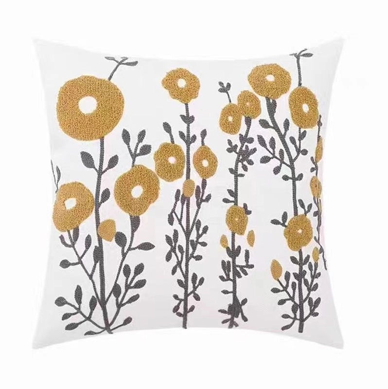 Embroidered Cotton Floral Cushion Cover Soft Decorative Pillow Case for Sofa Bedside Home Decor|Home Decor & Pillows