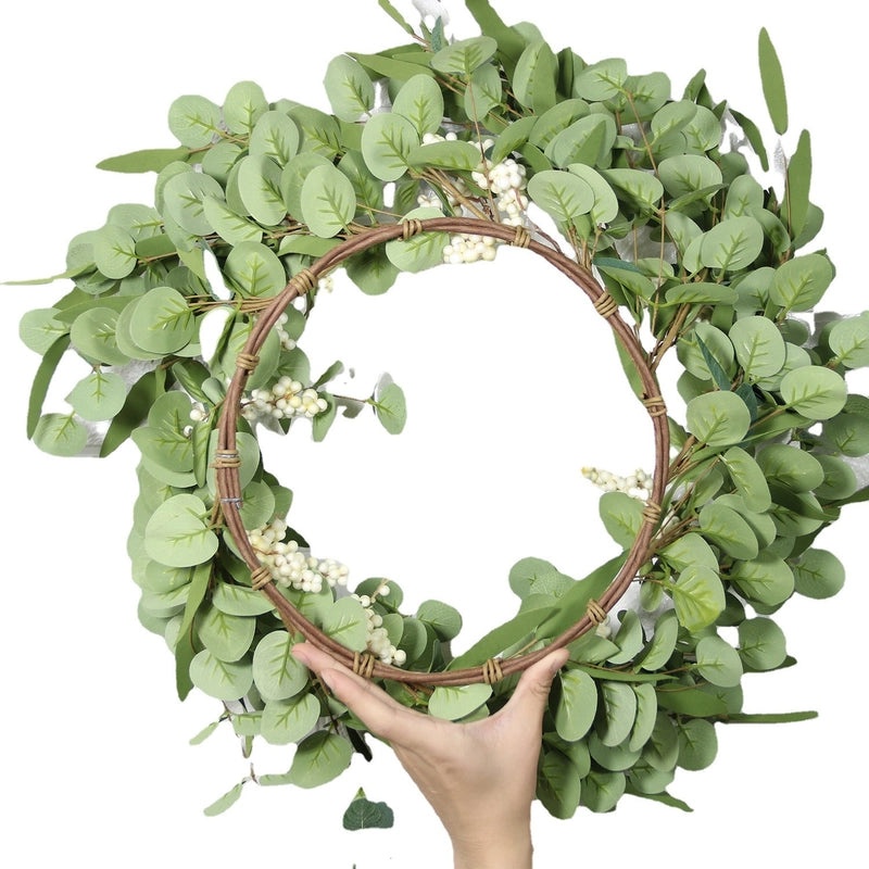 Artificial Eucalyptus Wreath 55cm Round Leaves with Berries for Front Door Decoration|Home Decor & Artificial Flowers