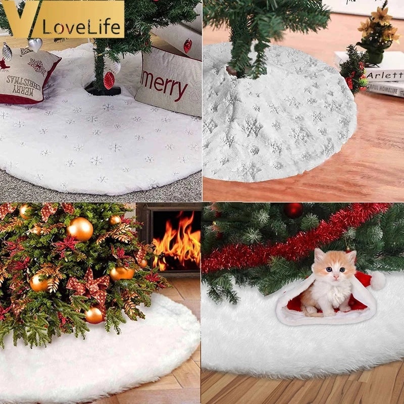 Pure White Rabbit & Snowflake Wool Christmas Tree Skirt | Christmas Tree Skirts & Skirts Accessories