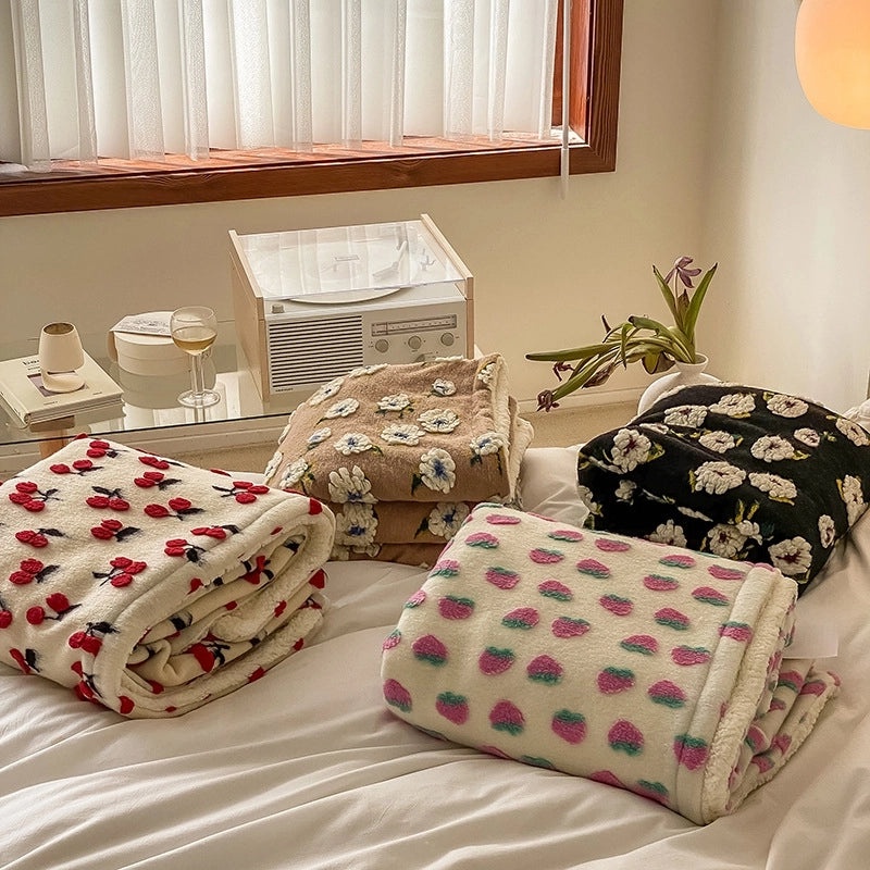 Cozy Pastoral Daisy & Fruit Pattern Cashmere Blend Blanket for Couch Sofa Decor|Home Decor & Throws