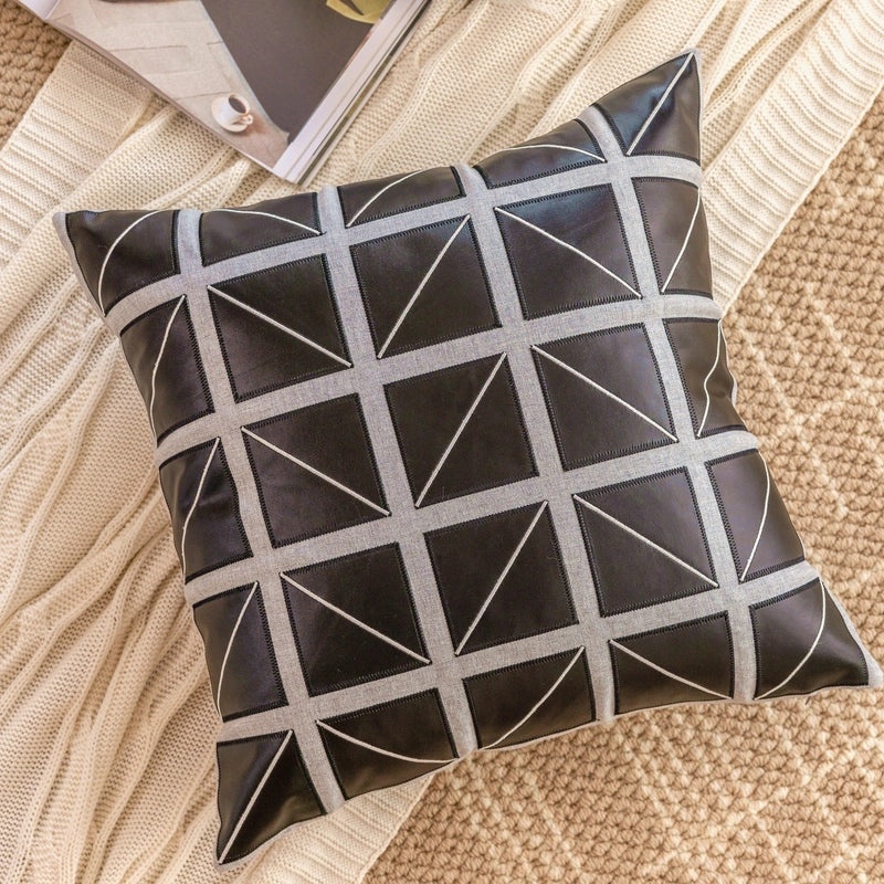 Geometric Pattern Solid Color PU Leather Pillow Covers for Couch Sofa Decor|Home Decor & Cushion Covers