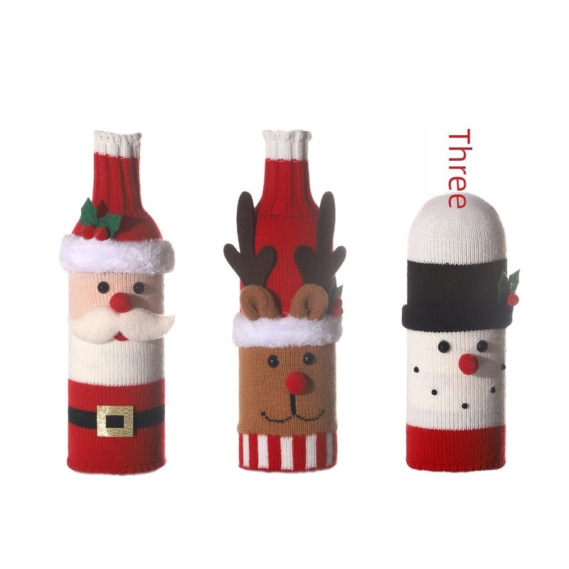 Ming Crown Christmas Wool Belt Bottle Cover Set Festive Dining Table Kitchen Decor|Home & Kitchen Decorations