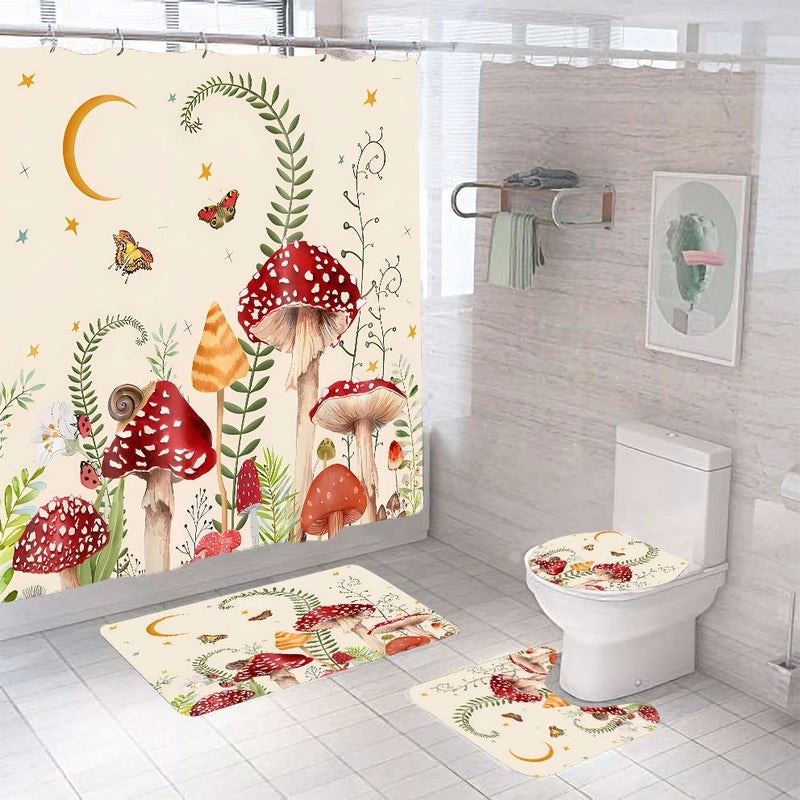 Minimalist Botanical Mushroom Polyester Shower Curtain for Bathroom Decor|Home & Living Shower Curtains
