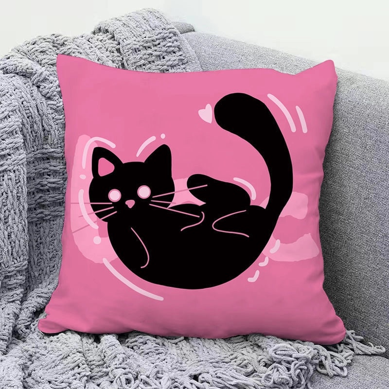 Minimalist Cat Letter Plush Throw Pillow with PP Cotton Filling for Casual Elegant Home Decor|Home Decor