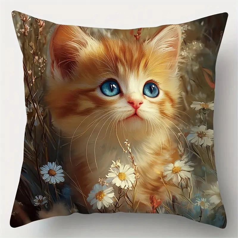Adorable Cat Print Polyester Pillow Covers for Couch and Sofa Decor|Home Decor & Accessories