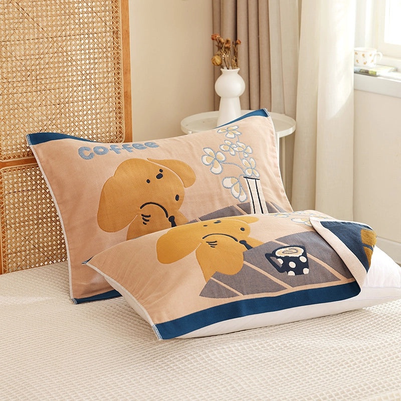 Eight-layer Gauze Soft Pillow Towel Cartoon Couple Design Breathable Household Pillow Cover|Home Textiles