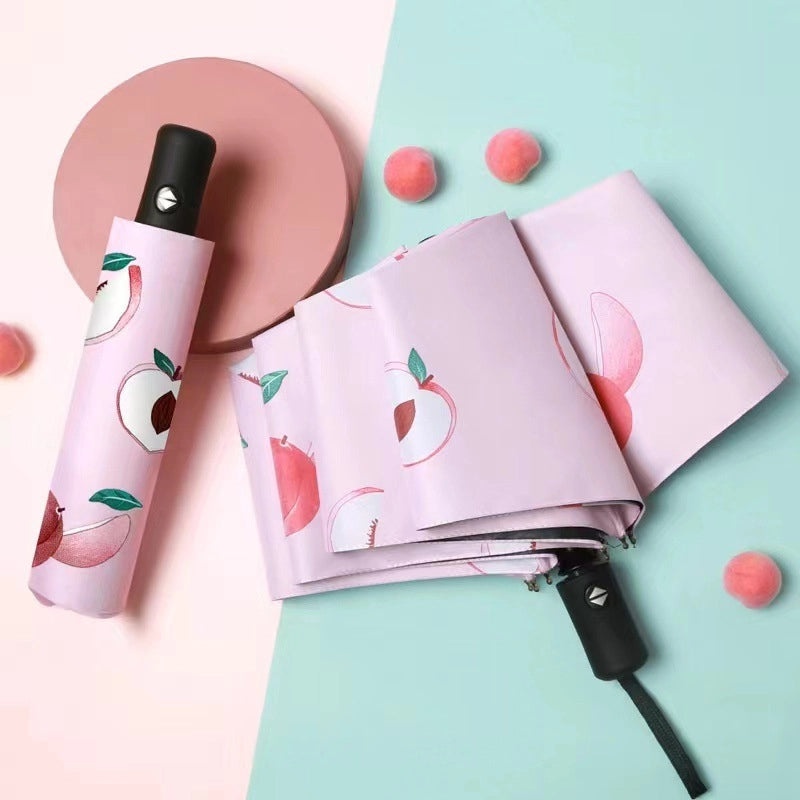 Fruit Print Folding Umbrella for Women | Sunny and Rainy Use | UV Protection and Sunshade | Lightweight and Portable | Fashion Accessories