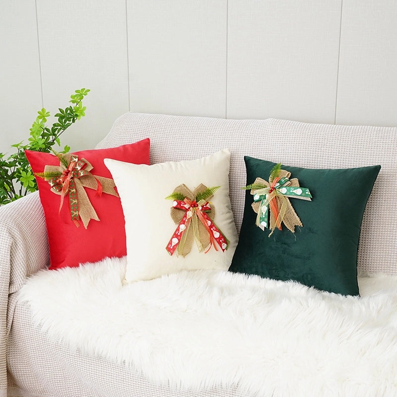Christmas Modern Letter Bow Knot PP Cotton Flannel Throw Pillow Cover for Sofa Couch Decor|Home Decor & Pillows