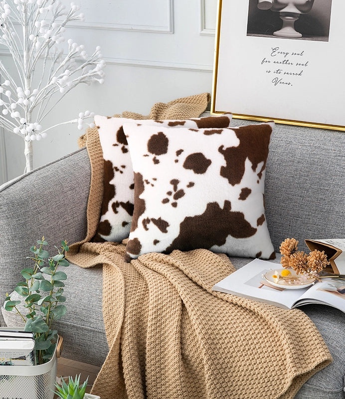 Cow Print Plush Pillowcase Soft Velvet Sofa and Car Cushion Cover|Home Decor & Cushions