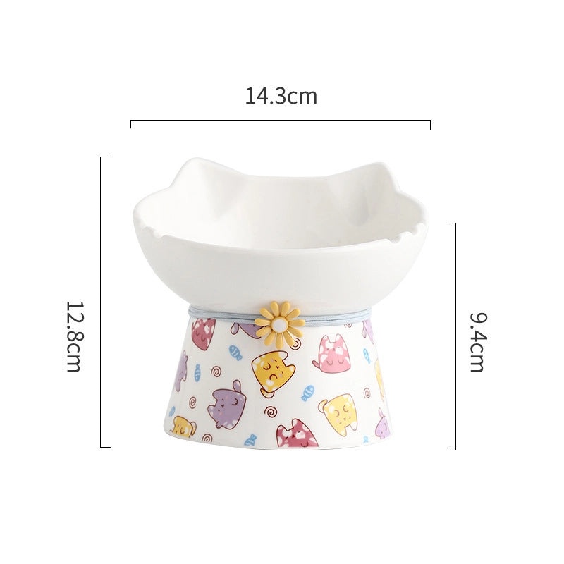 Ceramic Cat and Dog Food Bowl Anti-Tip Elevated Design Inclined Mouth Cute Cat Shape Drinking Basin|Pet Supplies Bowls