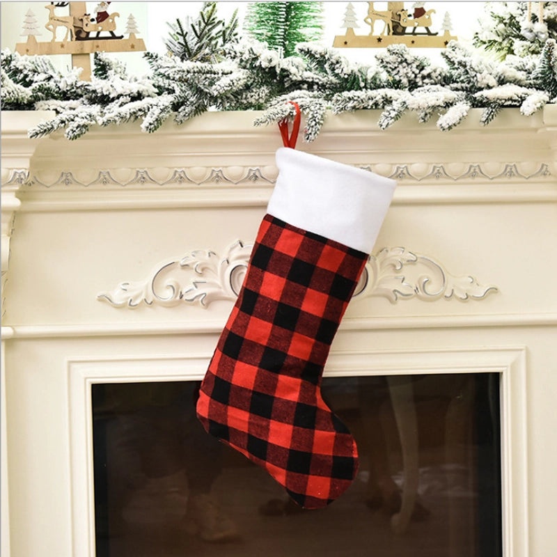 Christmas Red and Black Plaid Plush Stockings Hanging Gift Bags Candy Holders|Christmas Decorations