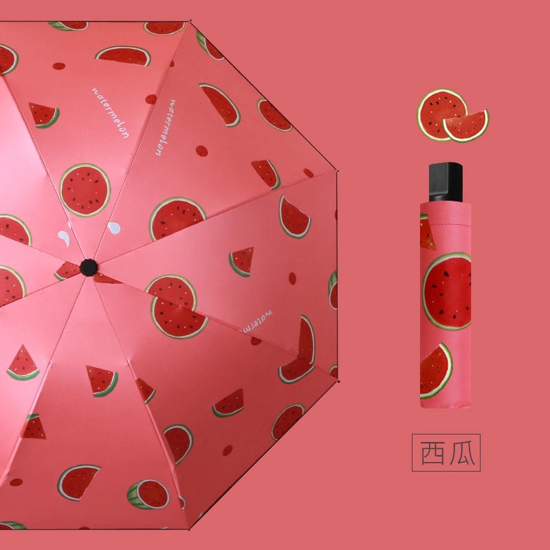 Fruit Print Folding Umbrella for Women | Sunny and Rainy Use | UV Protection and Sunshade | Lightweight and Portable | Fashion Accessories