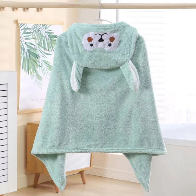 Soft Coral Fleece Kids Hooded Bathrobe Quick Dry Absorbent Baby Towel|Children's Bathrobes & Towels