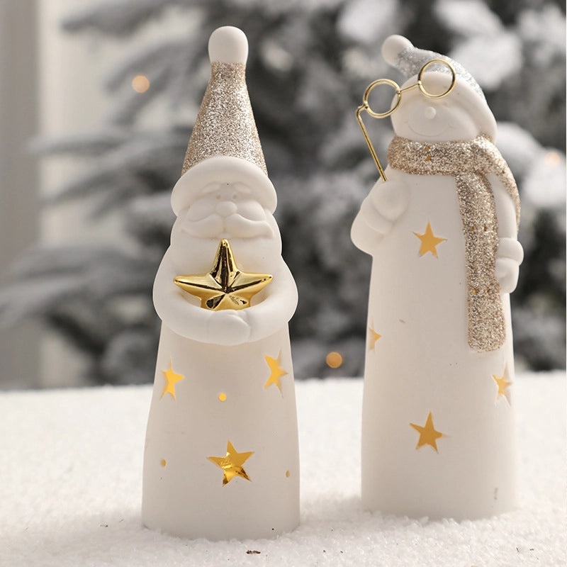 Festive Christmas Ceramic Figurines Solid Color Holiday Decorations|Home Decor
