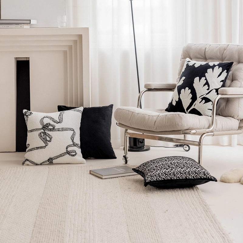 Nordic Black Embroidered Pillow Case Sofa Nap Bed Backrest Cushion|Home Decor Pillows