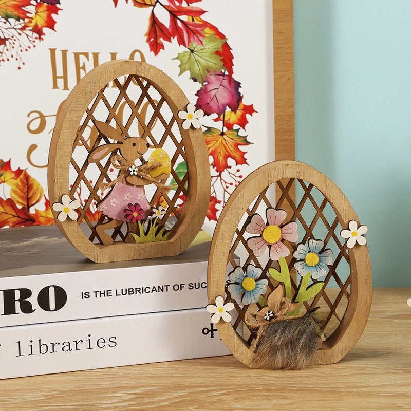 Creative Hollow Wooden Easter Rabbit Ornaments Desktop Carving Party Decorations | Home Decor & Seasonal Crafts