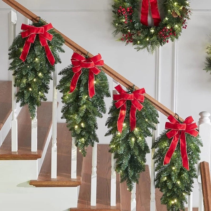 2024 New Christmas Inverted Hanging Basket with Branches and Lights | Christmas Decorations