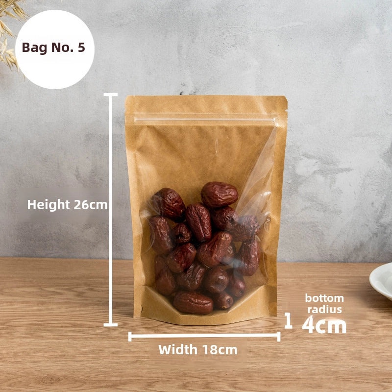 Yin Yang Kraft Paper Self-sealing Bag with Translucent Window for Tea Nuts Food Packaging | Food Storage Bags