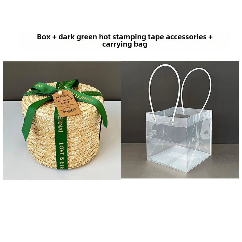 Handmade Round Straw Box with Lid | Rattan Gift Box for Wedding, Storage, Baking | Woven Hug Bucket | Home Decor Accessories|Storage Containers