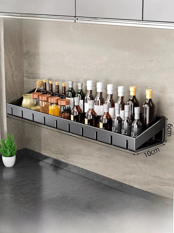 Punch-free Wall-mounted Kitchen Storage Rack Gray Seasoning Holder Space-saving Organizer|Kitchen Storage