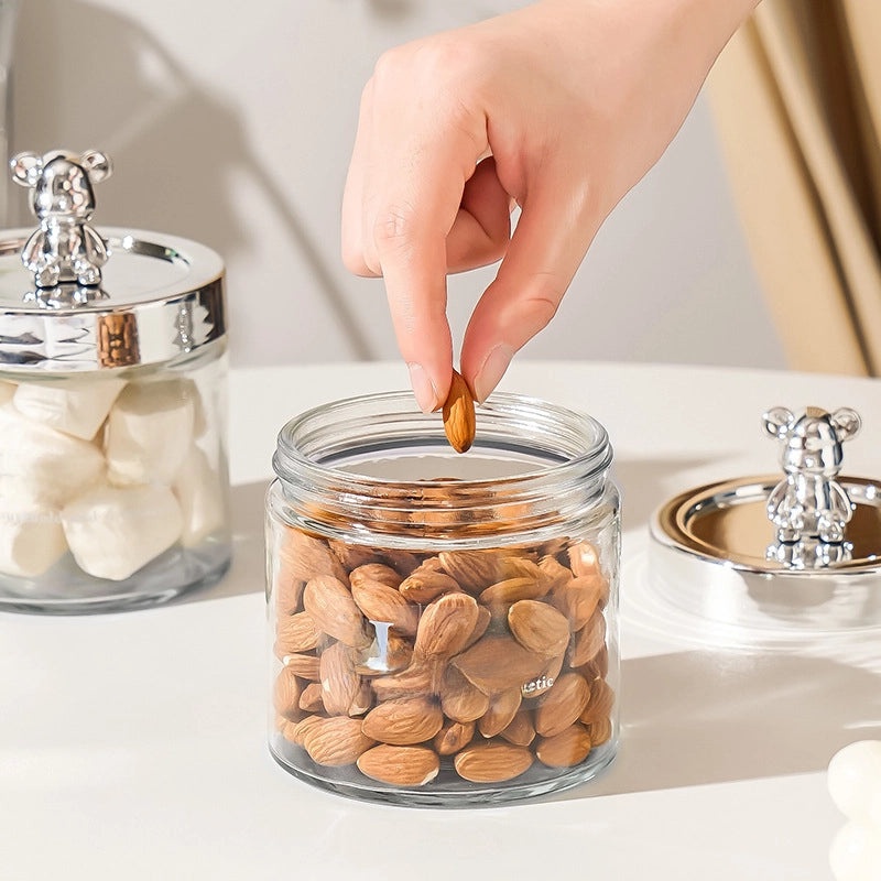 Light Luxury Bear Candy Glass Jar for Food Storage INS Style Creative Cotton Swab Container|Home Storage & Organization