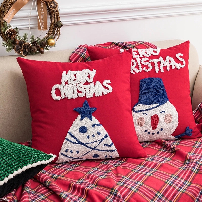 Nordic Christmas Cotton Pillow Covers with Tree Snowman Snowflake Design | Home Decor & Sofa Accessories