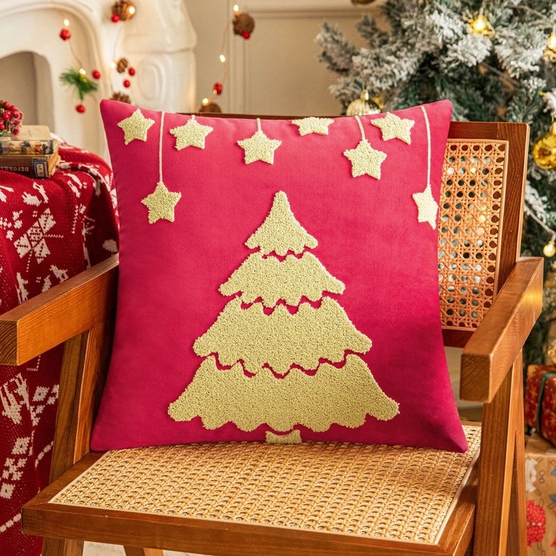 Christmas Tree Santa Elk Velvet Cotton Throw Pillow for Couch & Sofa | Home Decor Pillows
