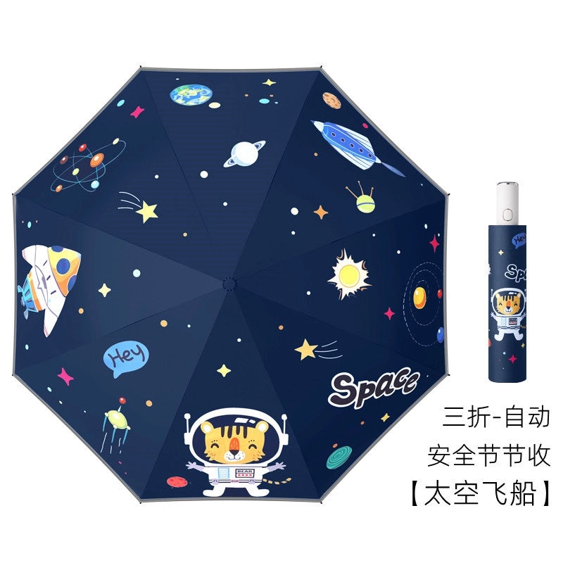 Kids Portable Folding Umbrella Cute Cartoon Design Sunshade Sunscreen Anti-Rebound for Students Men Women|Umbrellas & Rain Gear