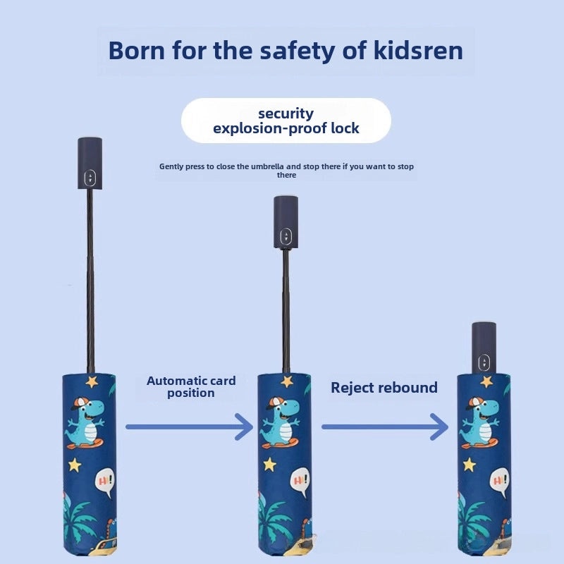 Kids Safety Anti-Rebound Folding Umbrella Cartoon Design Full Automatic Portable Dual-Use for Boys and Girls|Children's Umbrellas