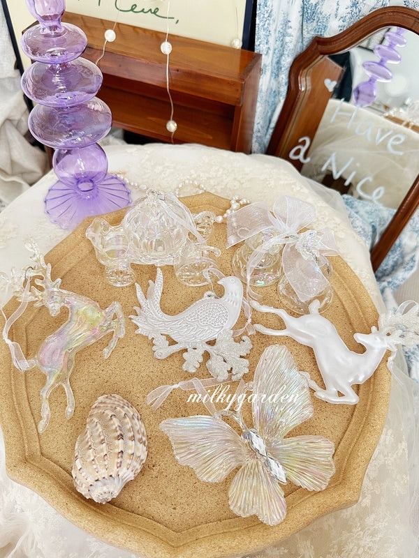 Milky Garden Glitter Christmas Tree Pendant Snowflake Star Angel Garland Hanging Ornament|Christmas Decorations