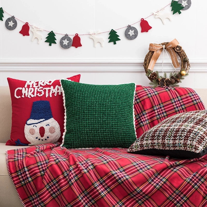 Nordic Christmas Cotton Pillow Covers with Tree Snowman Snowflake Design | Home Decor & Sofa Accessories