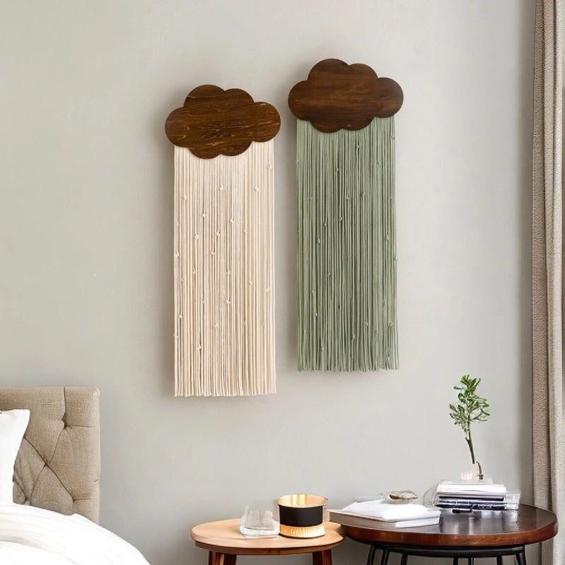 Nordic Wooden Cloud Cotton Rope Wall Hanging DIY Tapestry Tassel Kit|Home Decor & Wall Art