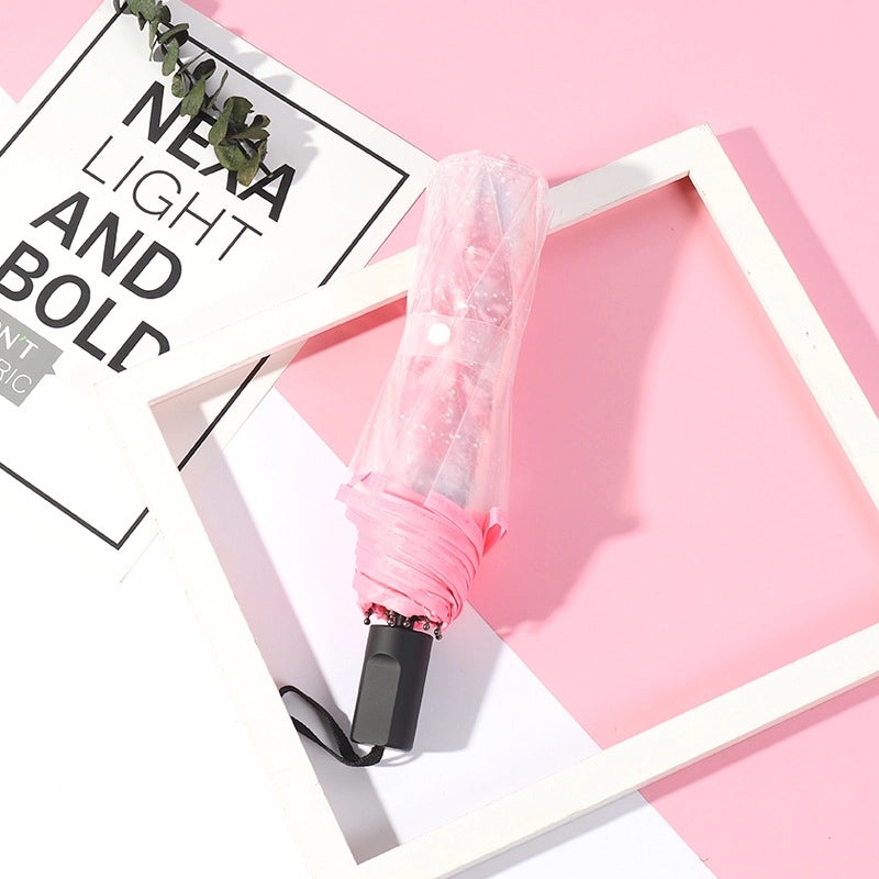 Small Daisy Automatic Folding Umbrella White Transparent Japanese Student Rain Sun Umbrella | Umbrellas & Rain Gear