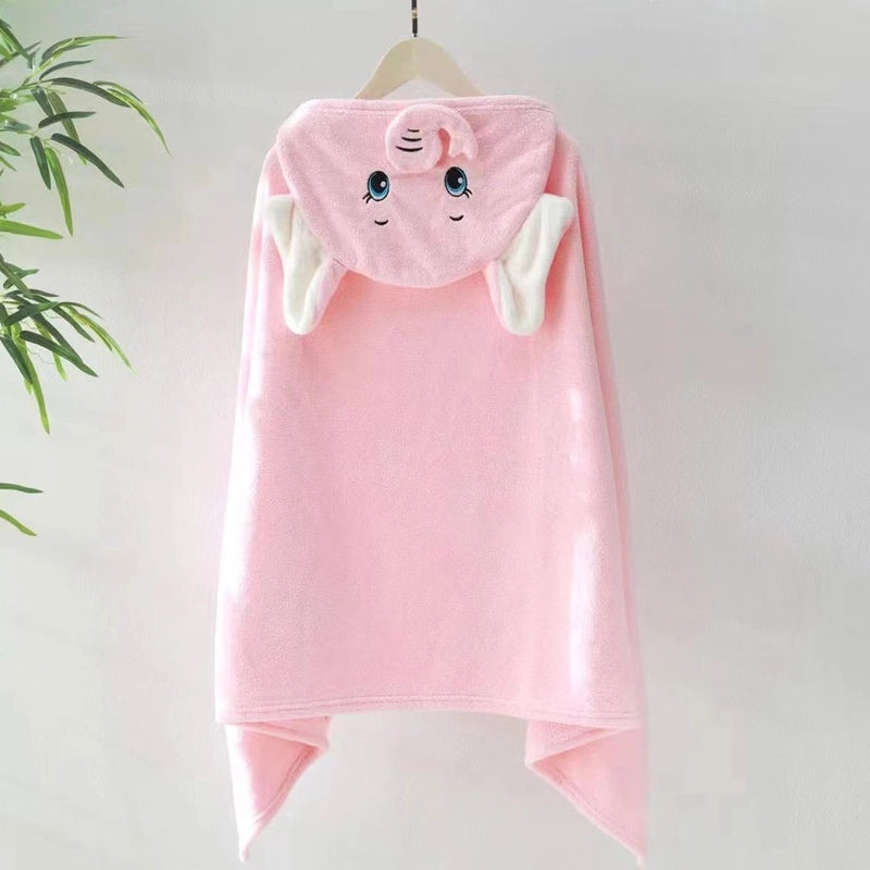 Soft Coral Fleece Kids Hooded Bathrobe Quick Dry Absorbent Baby Towel|Children's Bathrobes & Towels
