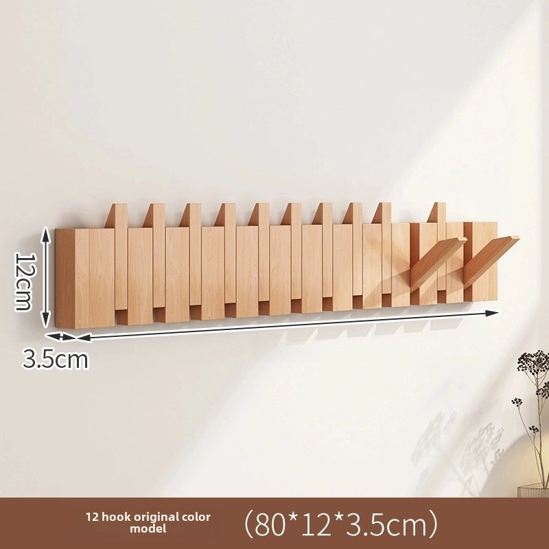 Solid Wood Piano Key Hook Punch-Free Wall Mounted Japanese Style Clothes Hanger for Entrance Door|Home Organization & Storage