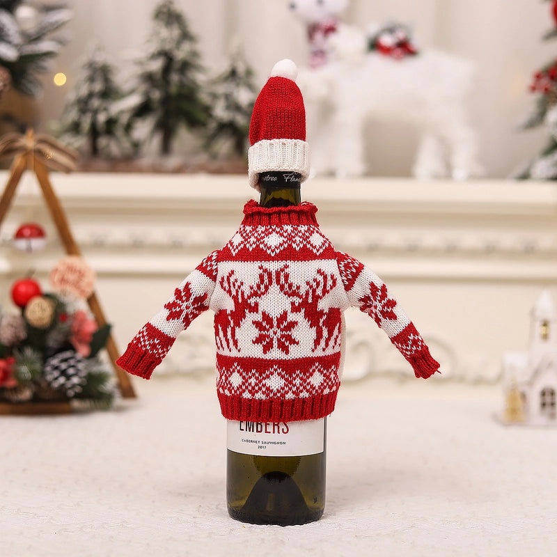 Acrylic Wool Knitted Christmas Wine Bottle Set for Restaurant Decor|Home Decor and Holiday Decorations