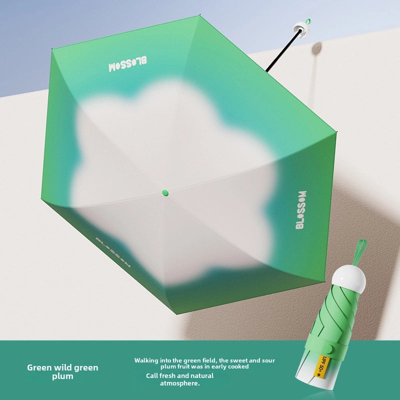 60% Foldable Sun Umbrella Women’s UV Protection Compact Portable Sunscreen Rainproof Dual-Use Mini Card Pocket|Umbrellas & Sun Protection