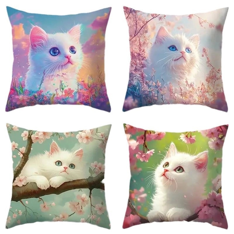 Adorable Cat Print Polyester Pillow Covers for Couch and Sofa Decor|Home Decor & Accessories