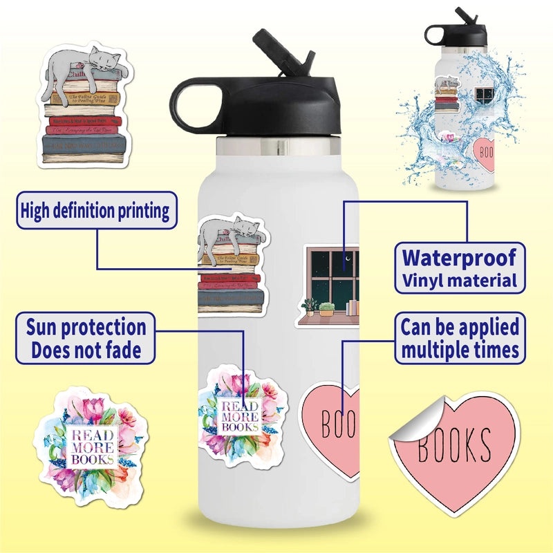 2 Packs of 100 Reading Stickers Waterproof Vinyl Decals for Computer Laptop Acrylic Office Supplies|Office Supplies
