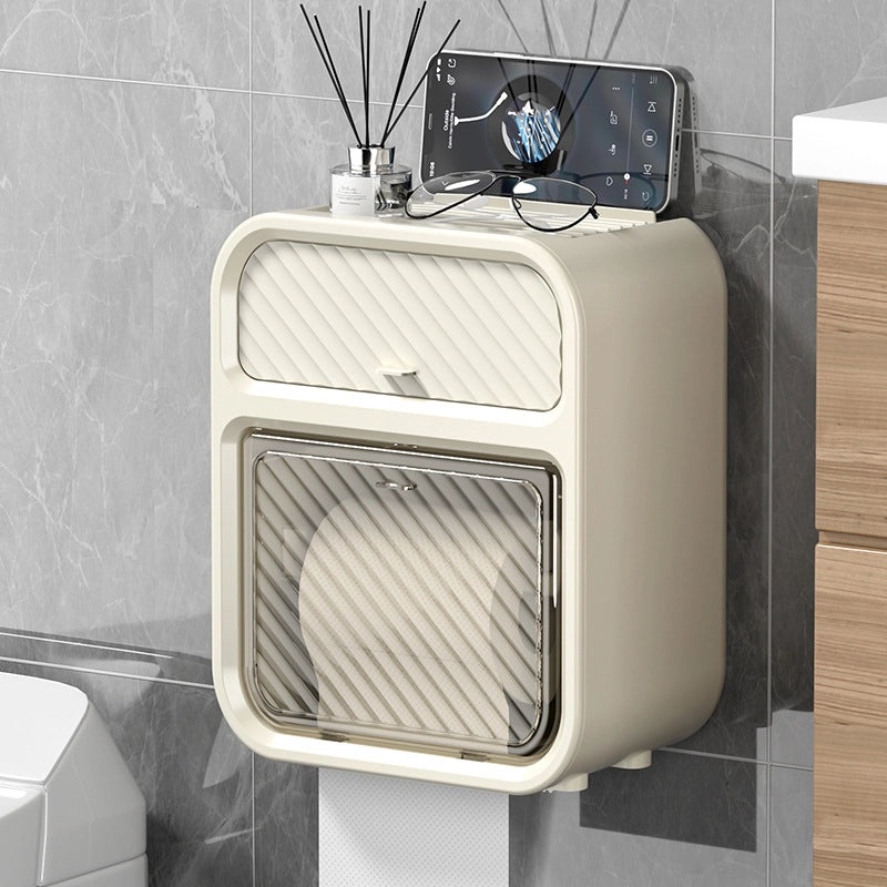 Multifunctional Wall-Mounted Tissue Holder for Bathroom, Punch-Free Toilet Paper Storage Box | Home & Living Accessories