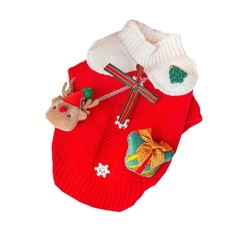 Cozy Christmas Color Block Pet Sweater with Soft Core Spun Yarn|Pet Clothing